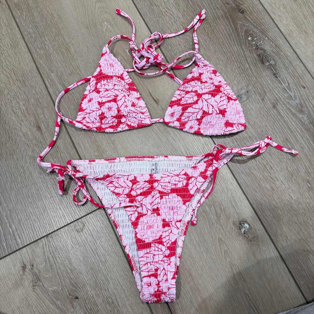 Pink Floral Ruffle Bikini Set - Size Medium
